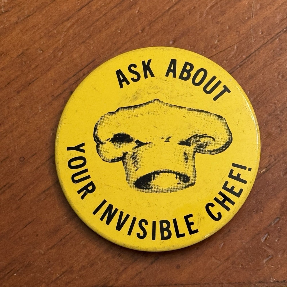 Ask About Your Invisible Chef! Vintage Pinback Button Pin‎ Round Circle